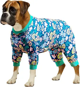 Lovinpet Onsie for Dog after Surgery Big Dogs, Big Dog Clothes, Post Surgery Onesie, Lightweight Fabric Pitbull Dog Pullover Pajamas, Puppy Pajamas, Pitbull Clothes, Blue Green L LovinPet