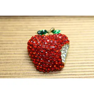 Red Apple Green Apple Bitten Rhinestone Crystal Statement Pin Brooch Genuine Shiny Teacher
