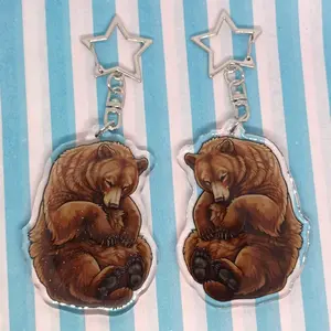 Sleepy Brown Bear Acrylic Keyring Keychain, Gif For Him, Gif For Her