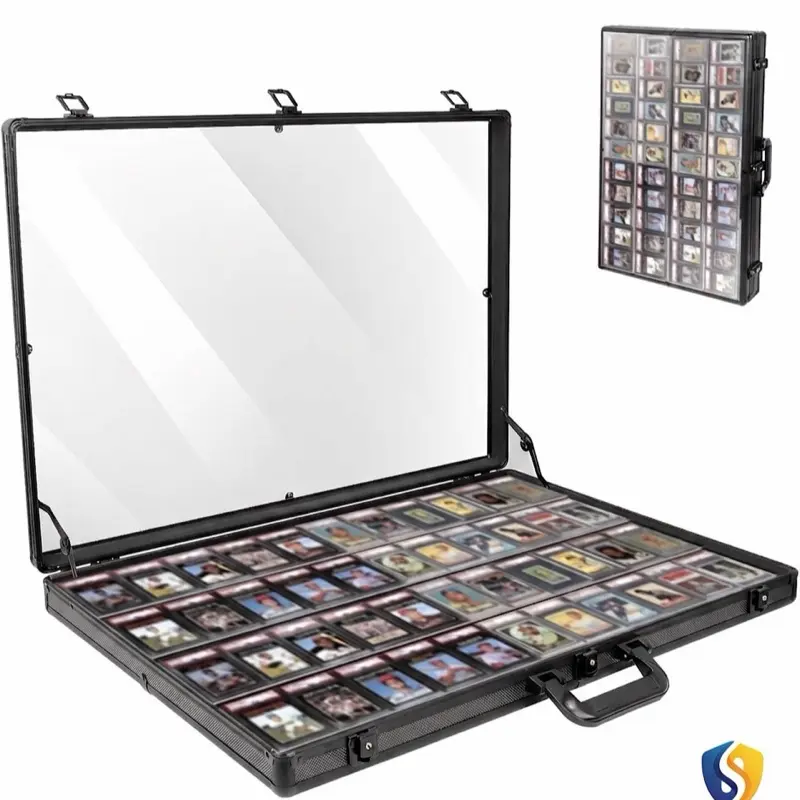 Large-Size Locking Aluminum Glass Table Top Display Case - Handmade, Waterproof, Moistureproof, Recyclable, Portable, Easy-to-Use Home Organizer Storage Box for Cards, Glasses