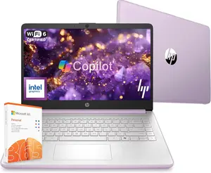 HP 14 Laptop Computer 2026 Ultra Light, AI Copilot Student Business, Quad-Core Intel, 4GB RAM, 128GB Storage, 1 Yr Office 365, 12 Hr Battery, Win 11S, Lavender