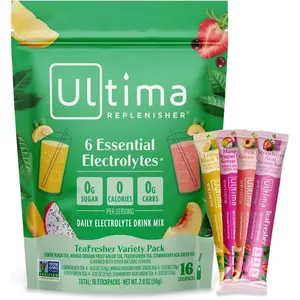 Ultima Replenisher Electrolyte Powder & Instant Tea Drink Mix – TeaFresher Variety, 16 Stickpacks – Sugar Free Electrolytes Hydration Packets with Fruit & Tea Fusions – Plant Based & Keto Friendly​