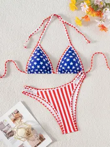 VYNCE Bikini set star stripe USA flag print halter beach vacation summer 4th of July