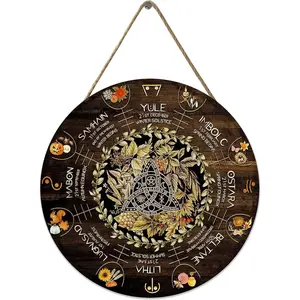 Wheel Year Wood Sign, Sabbats Pagan Witch Sign, Wiccan Holidays, Wicca Calendar, Yule Altar, Celestial Sign, Vintage Christmas Sign,Halloween Decor,Christmas Decor 12x12 Inch