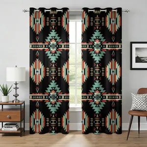 Western Tribal Aztec Blackout Curtains, Southwestern Geometric Print Thermal Insulated Window Curtains, Retro Native American Style Blackout Curtains, Light Blocking Thermal Curtains for Living Room Bedroom, Farmhouse Cabin Gift
