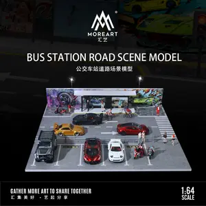 Diorama 1/64 Bus Stop Road Scene Model Open Parking Lot LED Lighting Mini Car Multi Car Parking Die-Cast Car Collection Gifts Toy Miniature City Scene