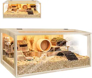 PROLEE Wood Roof Hamster Cage Chewproof, 48"L x 20"W x 20"H Inches, 960 sq.in Large Hamster Cages and Habitats, Openable Top with Acrylic Sheets Solid Built, Access for Hamster Gerbil Mouse