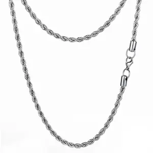 Stainless Steel Rope Chain Necklace - 2.5/3 mm, 18-24 In Long, Durable Fashion Accessory, Necklaces for Women, No Pendant, Father's Day Gift for Men
