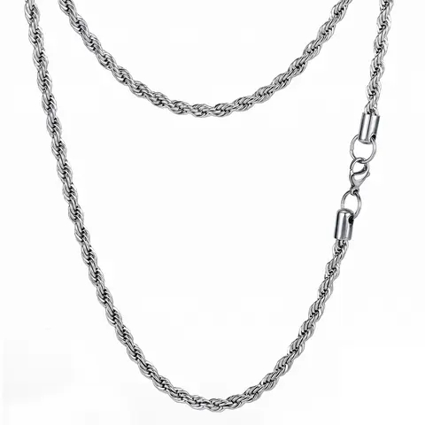 Unisex Polished Stainless Steel Twisted Wire Rope Choker Necklace - 2.5/3mm, 18-24in, Fashion Minimalist, Smooth Metal Weave, Durable No-Pendant Accessory, Tarnish-Resistant, Father’s Day Gift, Casual Everyday Upgrade, Necklaces for Women