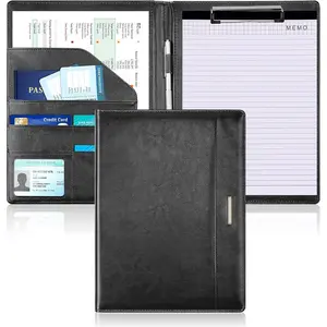 Padfolio with Clipboard, PU Leather Business Portfolio Binder, Interview Resume Folder with Card Holder, A4 Letter Document Organizer Included Writing Note Pad for School Office(Black)