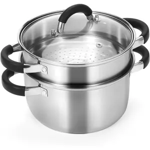 3.2QT Steamer for Cooking - Stainless Steel Steam Pot with Steamer Basket, Cooking Stock Pot with Silicone Handle, Lid for Vegetable, Dumplings, Soup, Food, 3Ply Bottom Boiling Stew Cookware