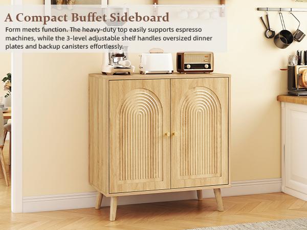 Giratree 31.5" Accent Storage Cabinet, Arched Fluted 2-Door Sideboard | Seamless arched fluted doors, adjustable shelf, soft-close hinges, tapered solid wood legs for versatile room storage Giratree 31.5" Accent Storage Cabinet, Arched Fluted 2-Door Sideboard | Seamless arched fluted doors, adjustable shelf, soft-close hinges, tapered solid wood legs for versatile room storage