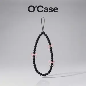 O'Case Black Pink Beaded Phone Chain with Pink Bow Tie Charms Cute Phone Chain for iPhone 13/14/15/16/17 iPhone chain