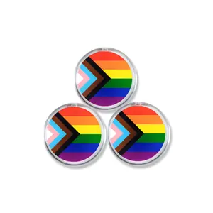3 Pack - LGBTQ+ Progressive Pride Flag Light Up / Blinking Pinback Button - 2 Inch
