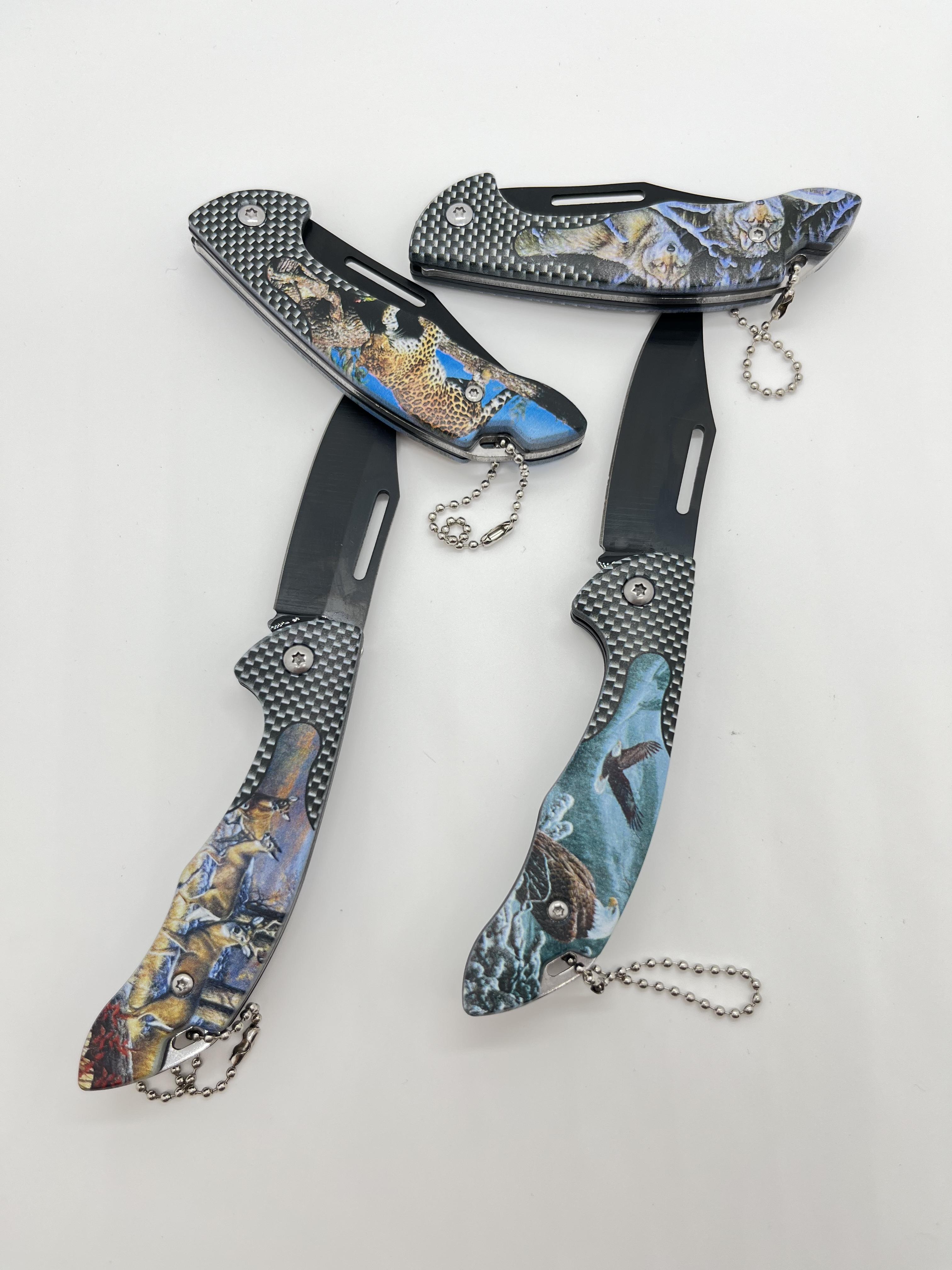 4-piece folding pocket knife, animal-style stainless steel handle, EDC knife, outdoor gear, suitable for outdoor camping fishing