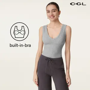 OGL Stretchy V-neck Cotton New Airy Brami Tank with Built-in Bra for Comfort and Style SpringStatements