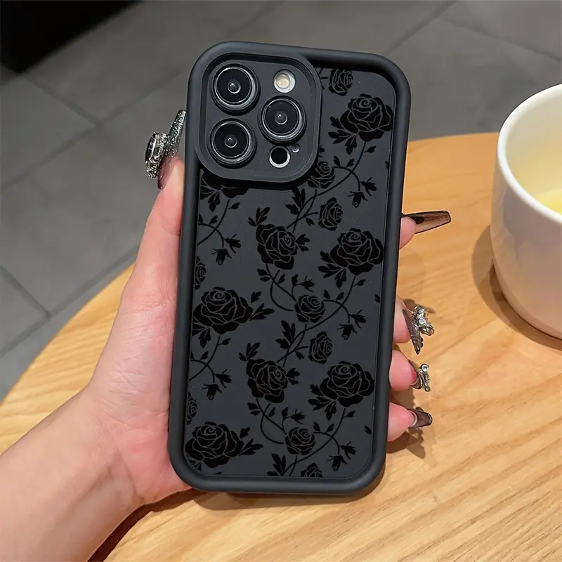 High Bamboo Black TPU Shockproof Case, Flower Pattern Full Coverage Protective, for Apple Iphone X,Xs,Xr,Xs Max,11,12,13,14,15,16,17 Pro Max