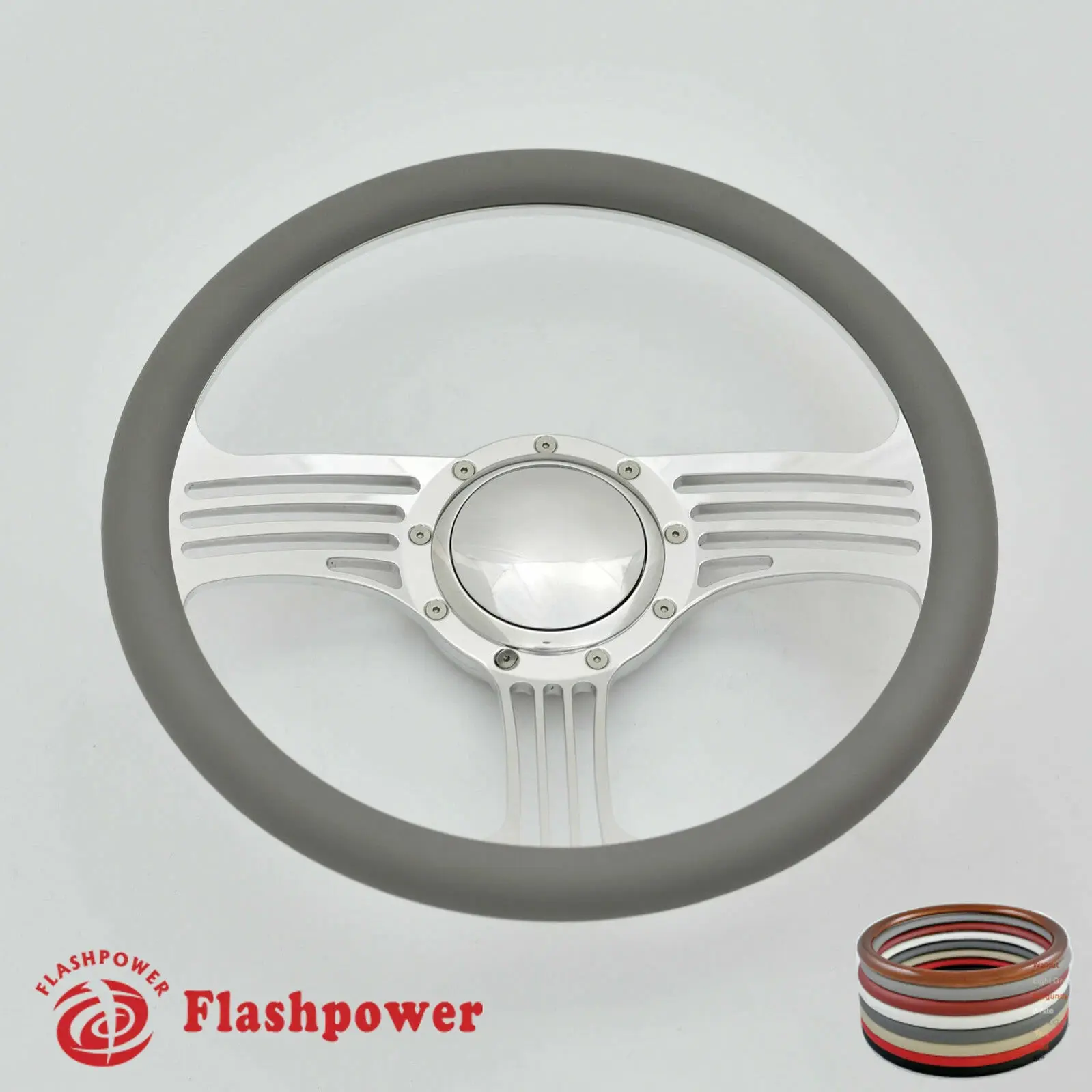 14 inches Aluminium Billet Steering Wheel with Billet Horn Button, High Mirror Polished for Impala, Chevy II, Nova, Chevelle (Fits Aftermarket 9 Bolt Adapters)