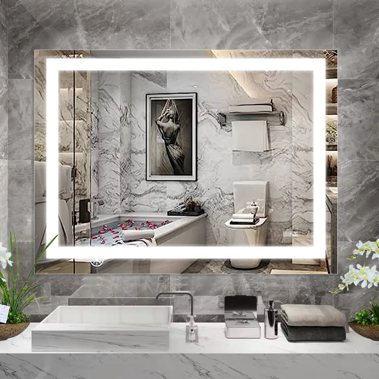YYDS 48x36 in Rectangle LED Bathroom Vanity Mirror - Non-Transparent Armored Glass, Anti-Fog Light, Dimmable, Color-Changeable Lights, Hardwired, Rustproof Bathroom Fixture