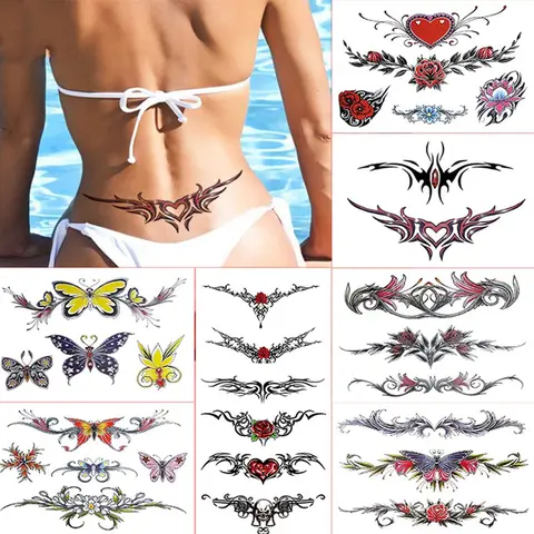 8 Sheets Belly Tattoos Stickers Temporary Fun Waist Cover Scar Female Tattoo Waterproof for Female Women and Girls