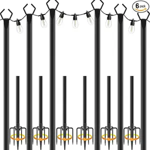10 ft Heavy Duty Metal String LightPoles Adjustable Outdoor Lighting Stand forPatio,Backyard,Garden,Party & WeddingRustproof & Sturdy with Hooks