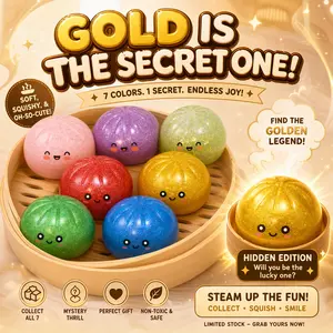 Glitter Dumpling Squishy with Box, Soft Sensory Squeeze Toy for Stress Relief, Mystery Glitter Dumplings, Decompression Dough