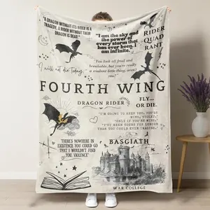 Fourth Wing Dragon Rider Quote Flannel Blanket Ultra Soft Throw with "Violence" & "You Are Unbreakable" Book Phrases, Cozy Gift for Fantasy Readers