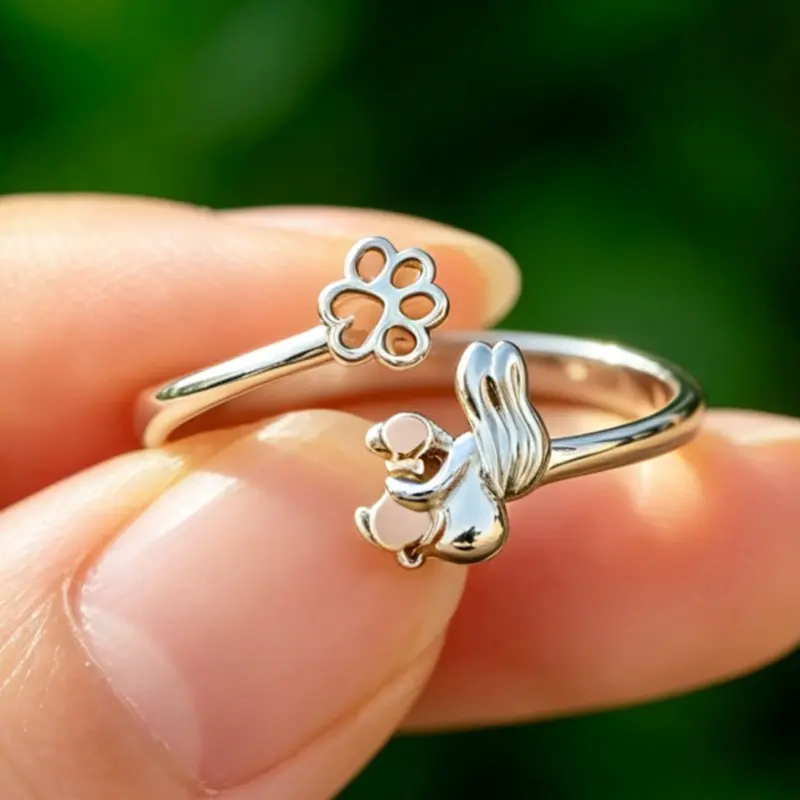 Cute puppy and ladies' rings, fashionable two tone paw prints, adjustable opening rings, ladies' holiday parties, daily leisure animal rings, jewelry gifts