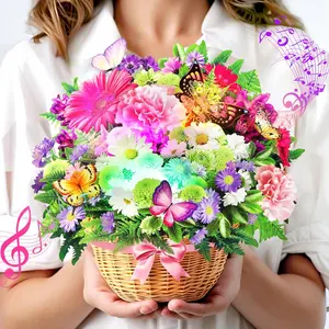 3D Pop Up Mother's Day Cards, Light-Up Musical 3D Greeting Card, Daisies and Butterflies, 10-Inch Life-Size Preserved Flower Bouquet Mother's Day Card, Mother's Day Gift Cards from Children, Husbands, Wives, and Grandmothers (Blank Bookmark and Envelopes)