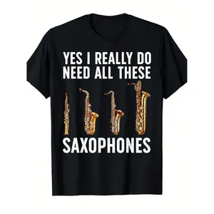 Unisex Fun Saxophone Art T-Shirt - Lightweight, Breathable Round Neck Short Sleeve - Suitable for Casual Outings, Daily Wear and Outdoor Activities - Machine Washable
