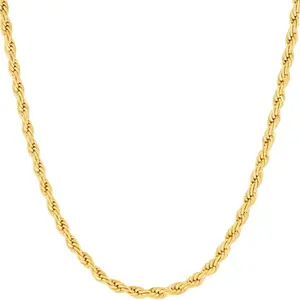 LIFETIME JEWELRY 3mm Gold Rope Chain for Men & Women 24k Real Gold Plated Diamond Cut Gold Chain Necklace Women & Necklace for Men 14 to 36 Inch (14 inches, Gold)
