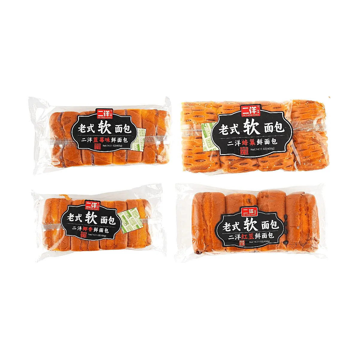 EYANG Old Fashioned Soft Bread Variety Pack 4 Flavors Blueberry Honeycomb Coconut Red Bean 1.6kg Traditional Slow Fermentation Nutritious Breakfast
