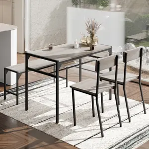 Walsunny Dining Table Set, Kitchen Table and 2 Chairs for 4 with Bench, 4 Piece Modern Glass Dining Room Table Furniture Set for Breakfast Small Space
