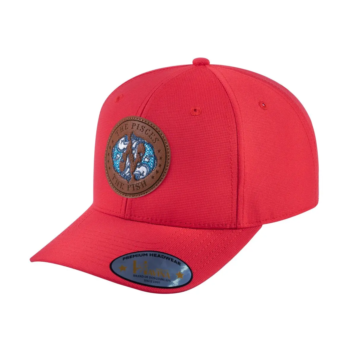 V2 Embroidered And Laser-Engraved Pisces Zodiac (February 19 - March 20) - 6 Panel Baseball Cap - Red/Red
