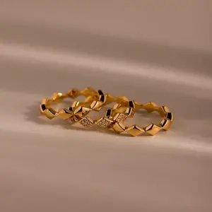 Diamond Wave Eternity Ring Set by Caitlyn Minimalist -  Set of 3 Curved Geometric Stacking Rings - Vintage 18K Gold Plated Stacking Rings - Statement Jewelry - Gift for Her