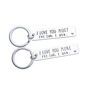 I Love You More/Most The End I Win Stainless Steel Keychain Hypoallergenic Rust-Proof Romantic Couple Gift