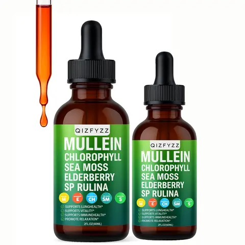 QIZFYZZ-Drops for Lungs Organic Chlorophyll Liquid Irish Sea Moss, Spirulina, Licorice, Tart Cherry Lobelia, Motherwort & Elderberry Mullein Leaf Extract Tincture Men Women Supplement, Natural Supplement, Organic Focus Supplement