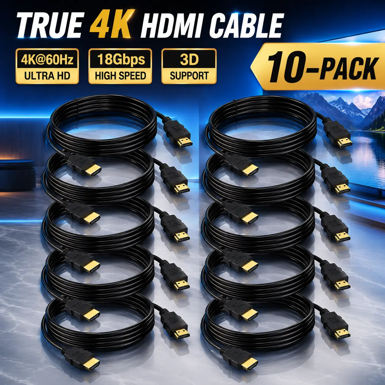 10-Pack 4K HDMI Cable 18Gbps Ultra High Speed HDMI Cord Aluminum, 4K@60Hz 30Hz HDCP 2.2&2.3, ARC HDR 10 Dolby Compatible with PS5/Blu-ray/Roku TV/Switch 2/Mac mini
