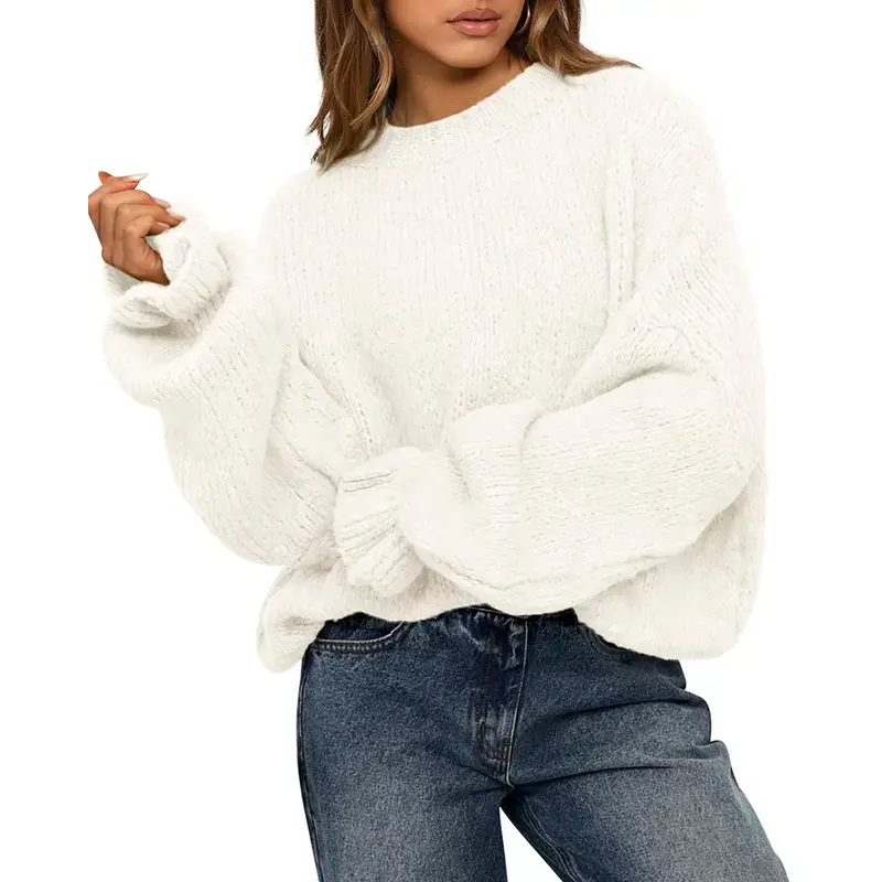 Women's Oversized Sweater Crewneck Long Sleeve Fuzzy Knit Chunky Pullover Sweaters,sohochic