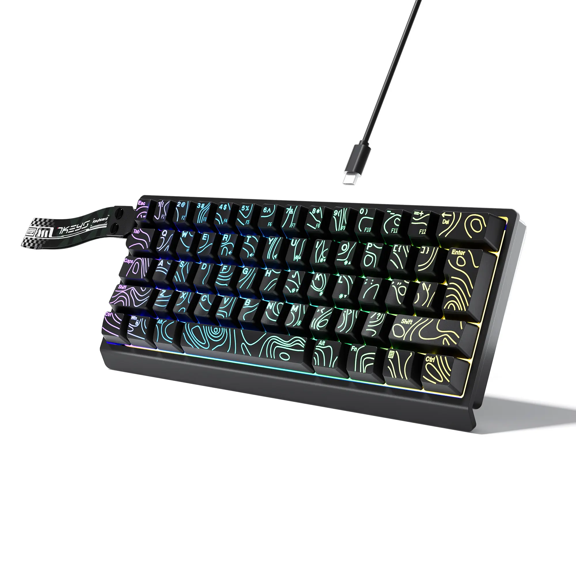 7KEYS Wired 60% Minimalist Gaming Keyboard, 61-Key Compact Portable with Lanyard, RGB Backlight, 25-Key Anti-Ghosting, Black Outline Keycaps, Compatible with PC, Mac, Laptop (Gamer Stuff for Video Game Back to School Use)
