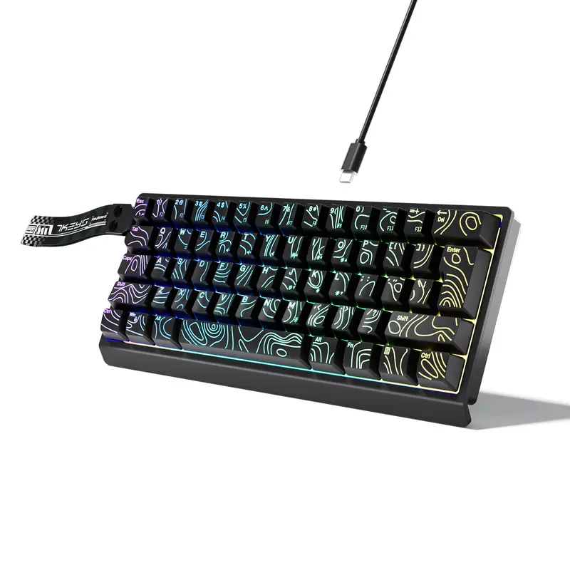 7KEYS Wired 60% Minimalist Gaming Keyboard, 61-Key Compact Portable with Lanyard, RGB Backlight, 25-Key Anti-Ghosting, Black Outline Transparent Keycaps, Precise Map Support, PC Accessories, Compatible with PC/Mac/Laptop, Gaming Stuff for Back to School