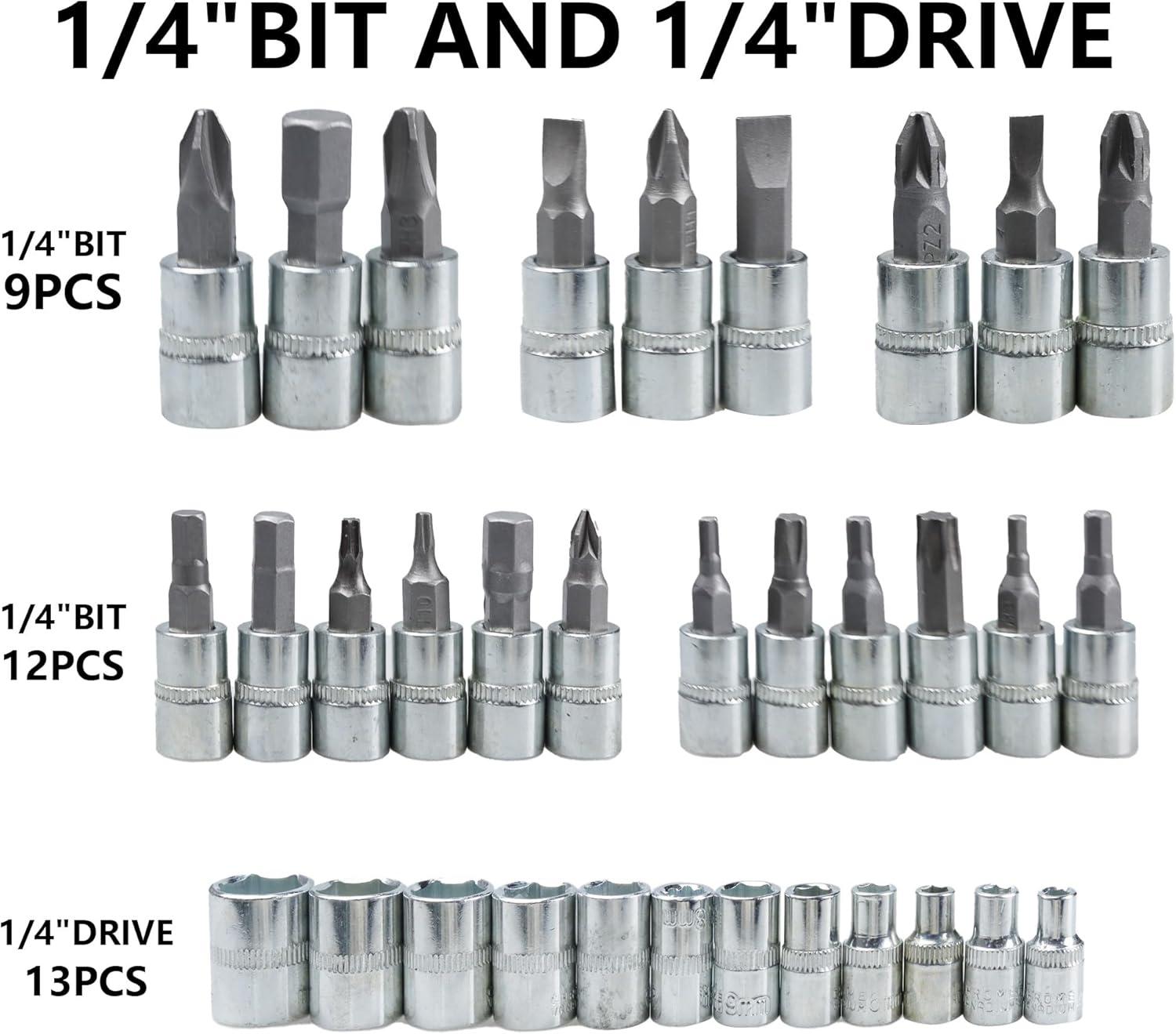45 Pieces Socket Set with Bit Socket Set Metric and Extension Bar for Car Bicycle Motorcycle Repair and Home Use with Storage Case Tool Kit