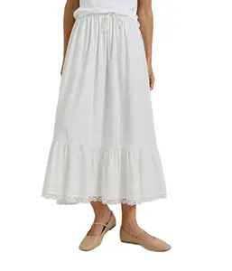 Textured Midi Skirt-White