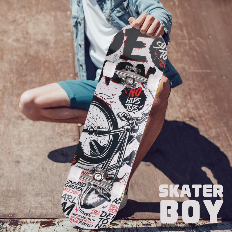 Professional Double Kick Skateboard, 31 inch Maple Deck, ABEC-9 Bearings, 95A PU Wheels, Custom Graphic Design