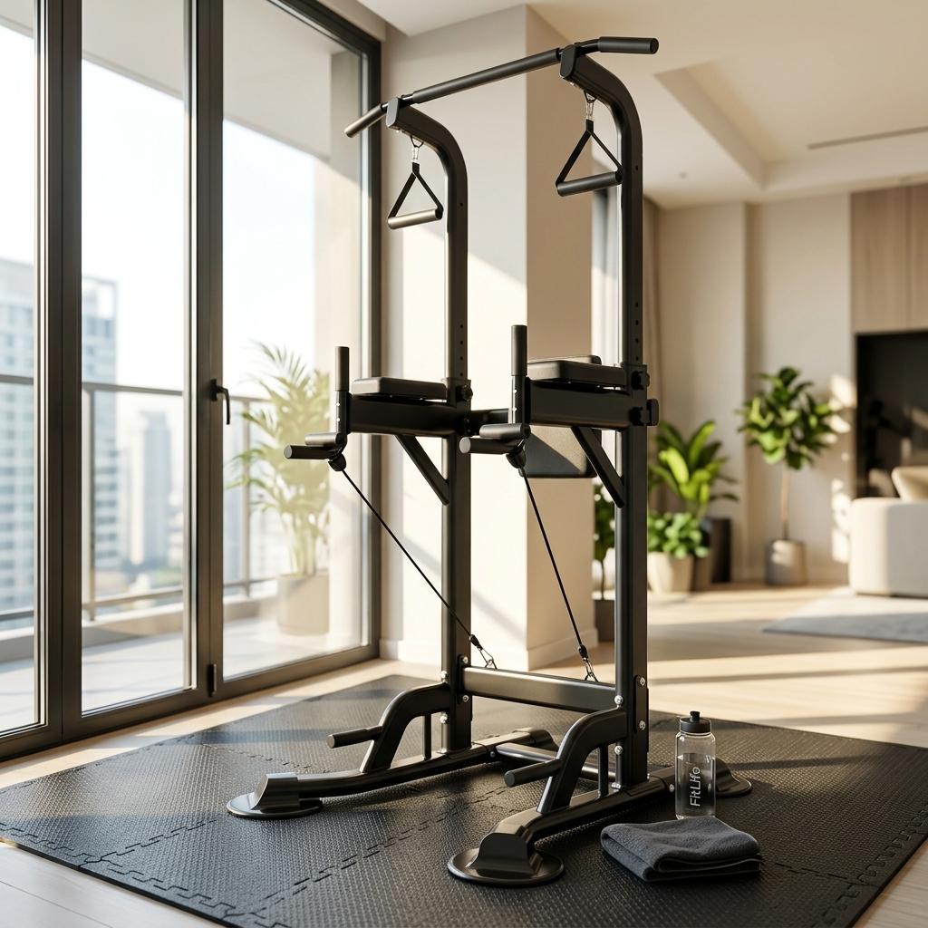 Pull Up Bar Dip Station Power Tower Assistive Trainer Multi-Function Home Gym 450LBS Strength Training Fitness Equipment