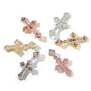 Cross Pendant Rope Chain Combo Unisex 18K Silver Gold Plated 5A Cubic Zirconia Moissanite Necklace Men's Statement Hip Hop Jewelry