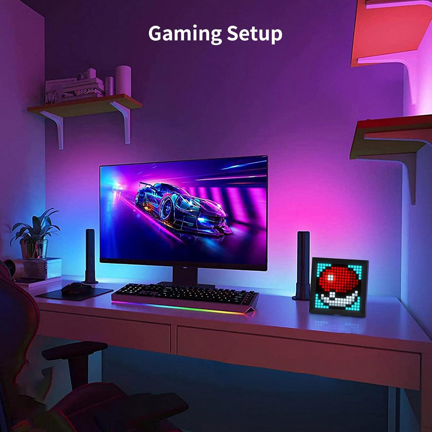 LED Light Pixel Display Panel Suit for RGB Light Bars, Smart App Control with Cool Animation Desk Setup for PC, TV, Gaming Room Decor