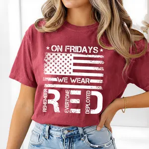 Comfort Colors On Fridays We Wear Red Shirt, We Wear Red Remember Everyone Deployed Tee, Military Troops and Veteran Support Shirt, American Flag, Freedom Patriotic Tee