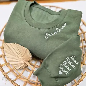 Personalized Grandma Embroidered Shirt, Grandma Collar and Sleeve Embroidered Sweatshirt, Nana Sweatshirt, Gigi Sweatshirt, Embroidered Grandma, Gift for Grandma Gigi, Mimi Sweatshirt, New Grandma Shirt, Gift for Mom, Gift for Her, Gift for Him 71LKA