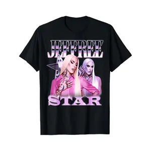 Black T Shirt Jeffree Star Logo Print With Pink Outfit And Dual Portrait Design For Fashion Statement And Party Wear